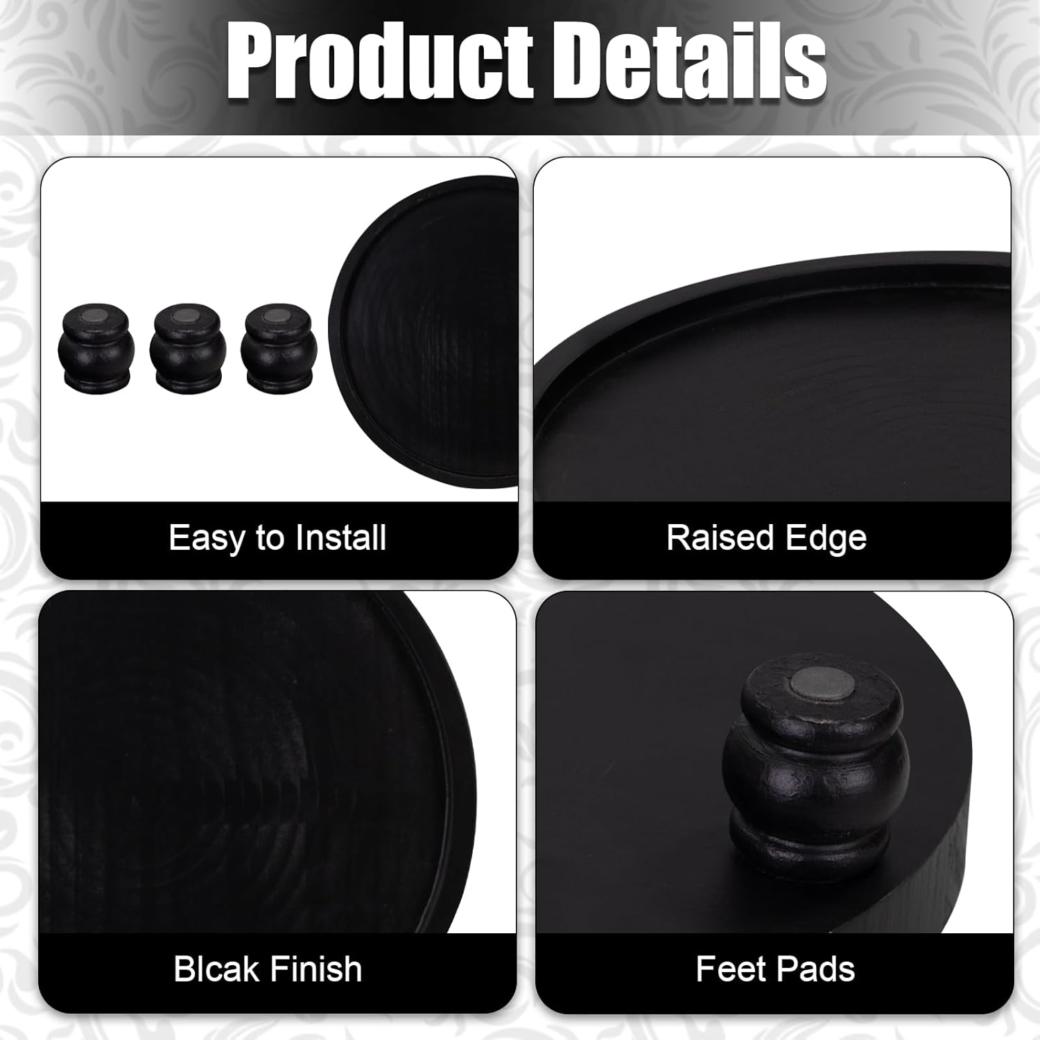 MAONAME Decorative Round Wood Riser for Display, Farmhouse Pedestal Stand for Kitchen Counter, Black Wooden Risers Tray for Home Decor, Pedestal Tray for Living Room Decor