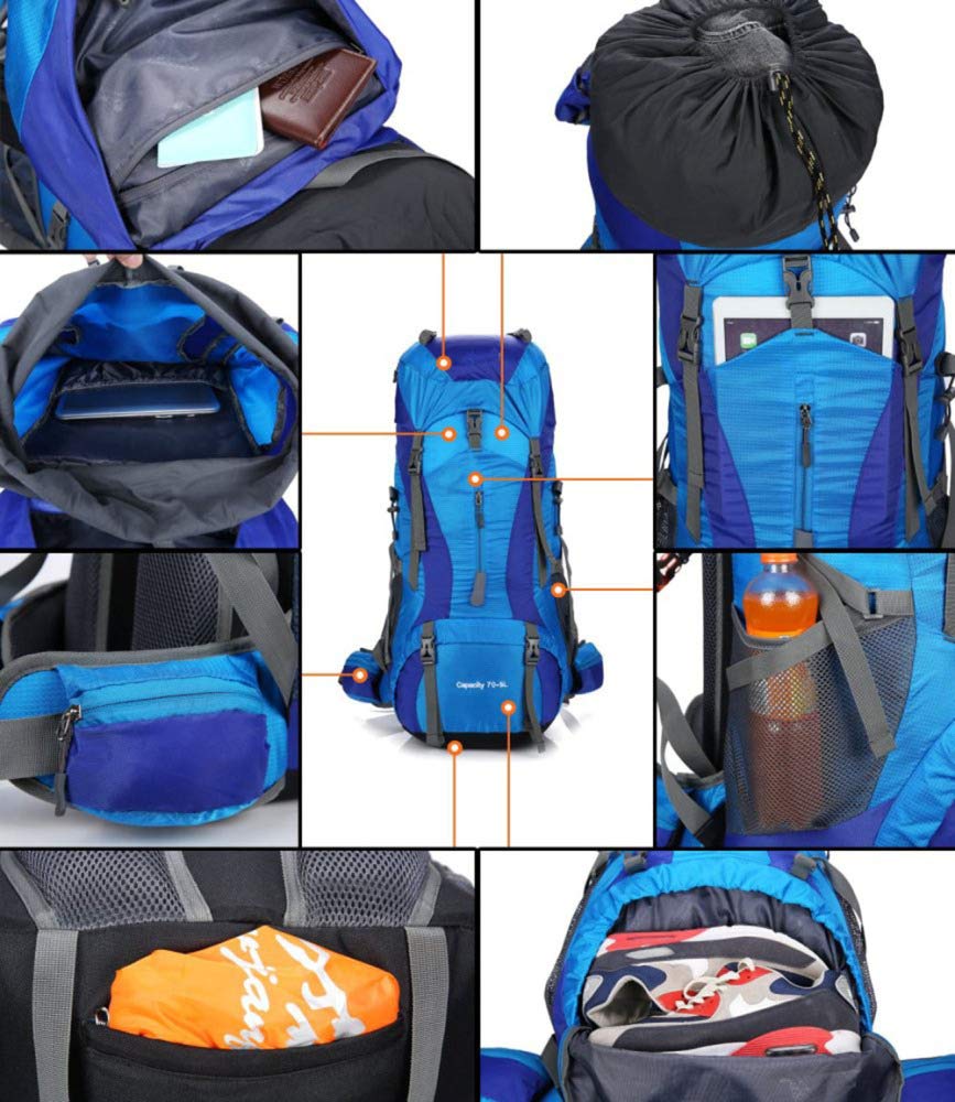 70L + 5L Zaino da Viaggio Trekking Escursionismo Campeggio Arrampicata Alpinismo Zaino per Uomo Donna