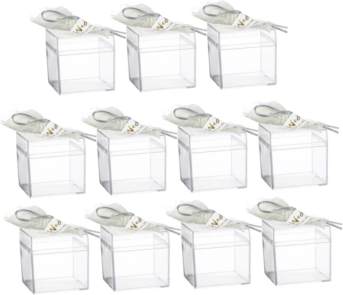 12pcs Small Candy Boxes Square Cube Plastic Wedding Favor Storage Boxes with Flower Decoration for Party and Shower