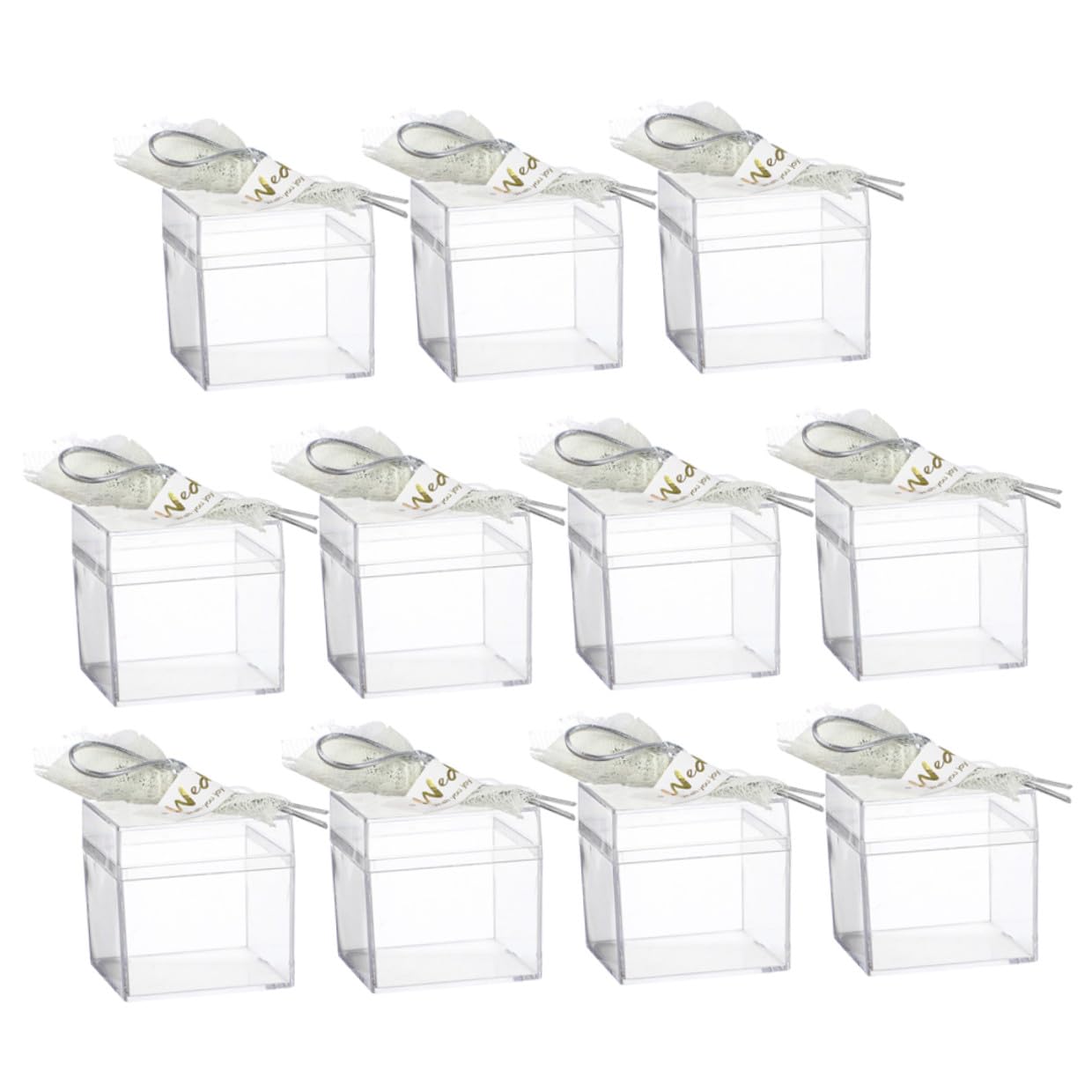 12pcs Small Candy Boxes Square Cube Plastic Wedding Favor Storage Boxes with Flower Decoration for Party and Shower