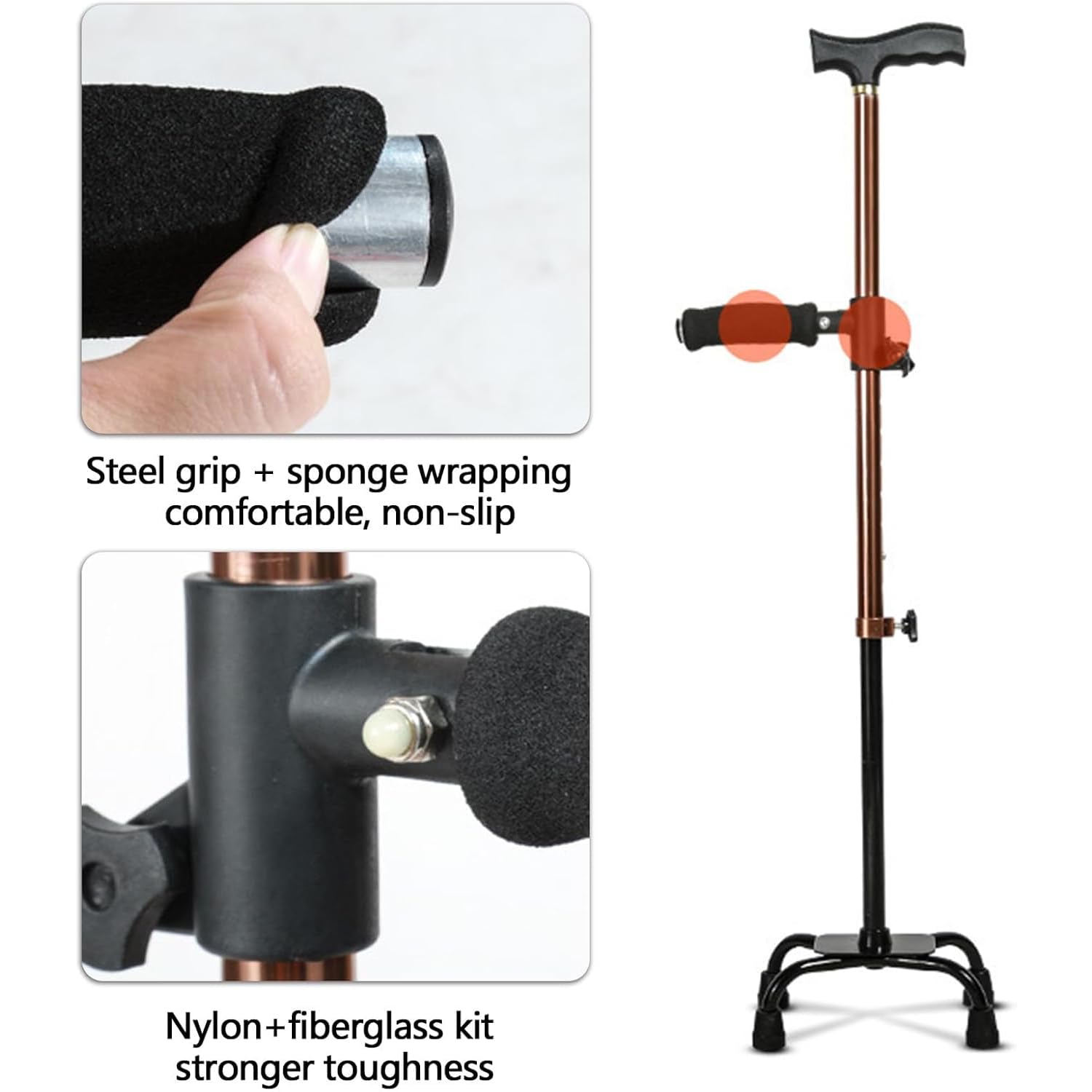 TsoLay Muletas De Cuatro Patas, Bastón De Aluminio para Subir Escaleras con Asa Lateral Y Base De 4 Patas, 10 Alturas Ajustables 62-85cm, Capacidad De Carga 100kg, para Ancianos