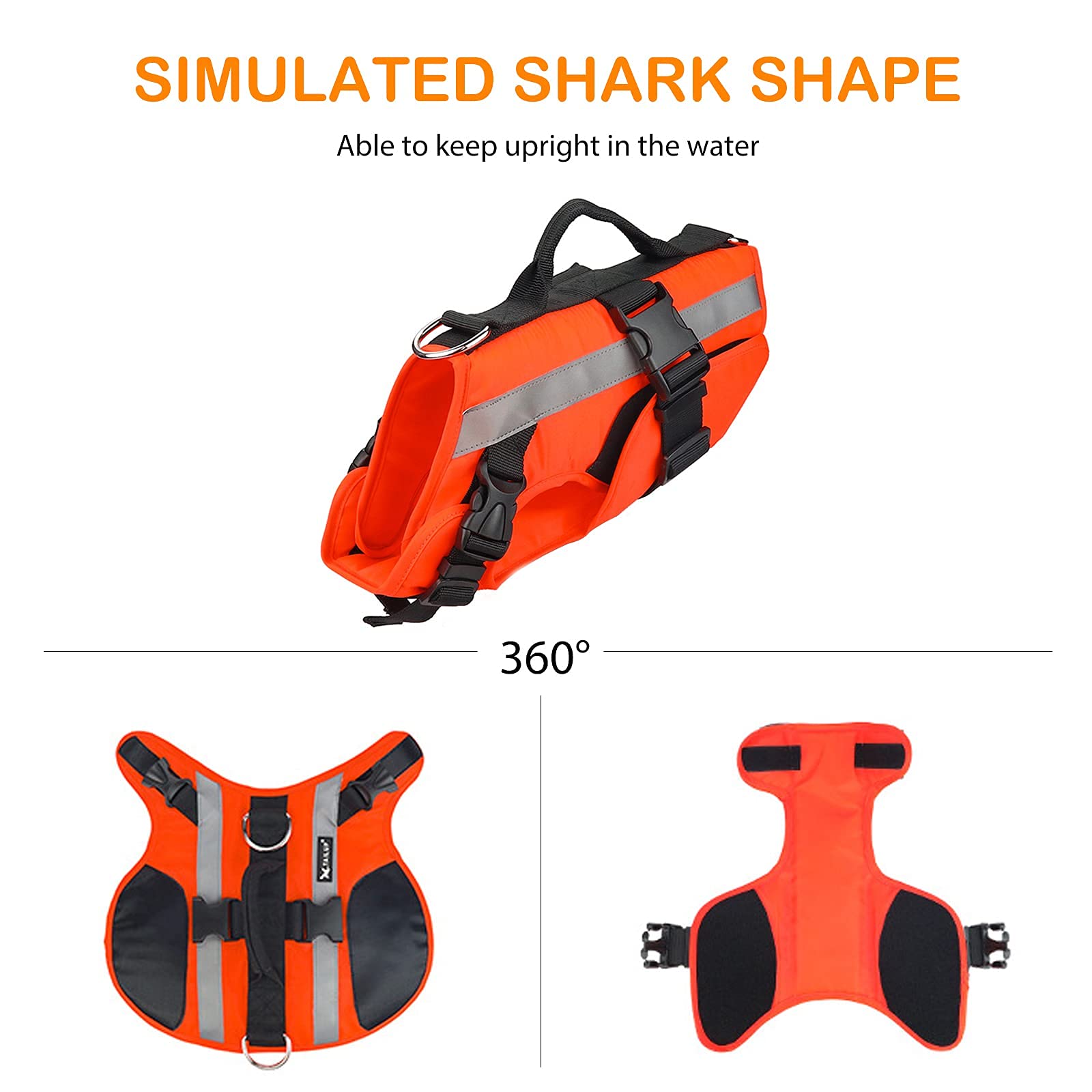 PETCUTE Gilets de Sauvetage pour Chiens,Gilet de Flottaison Chiens Réglable avec Bande Réfléchissante,Gilets de Flottaison pour Animal de Compagnie avec Souple Poignée L