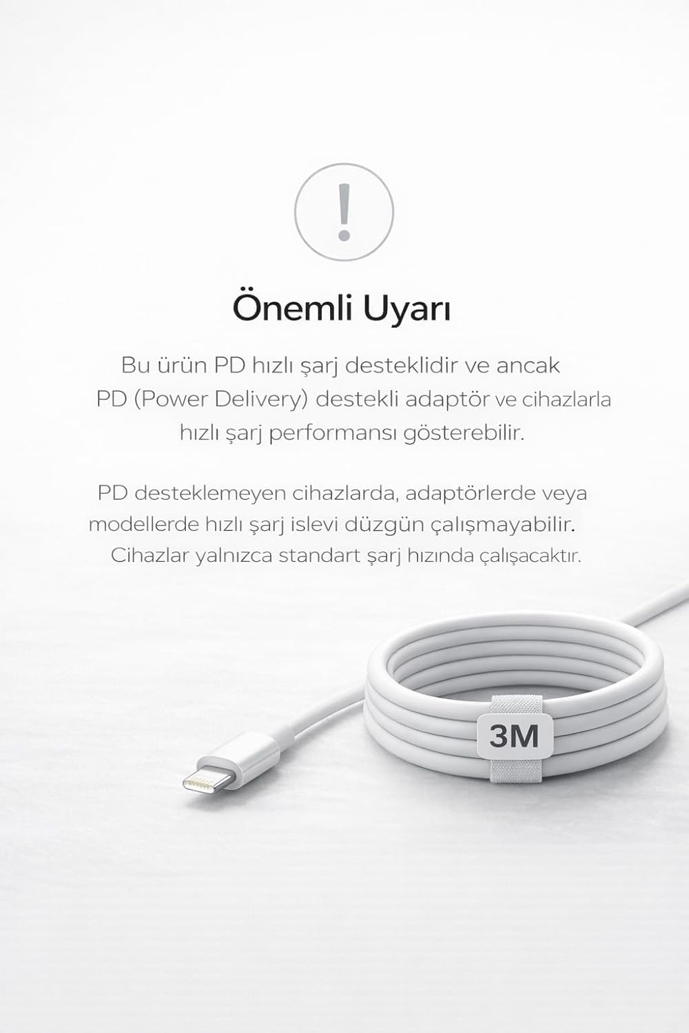 Yk Desıgn İPhone Uyumlu USB-C to Lightning Şarj ve Data Kablosu, Beyaz 3M
