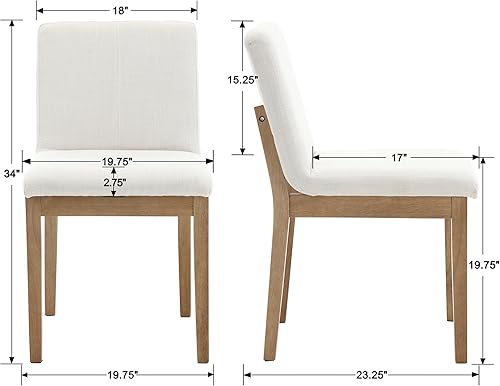 Miniatura 2 de Comfy Modern - Juego de 2 sillas de comedor sin brazos de lino beige con patas de madera maciza, sillas de comedor tapizadas de mediados de siglo