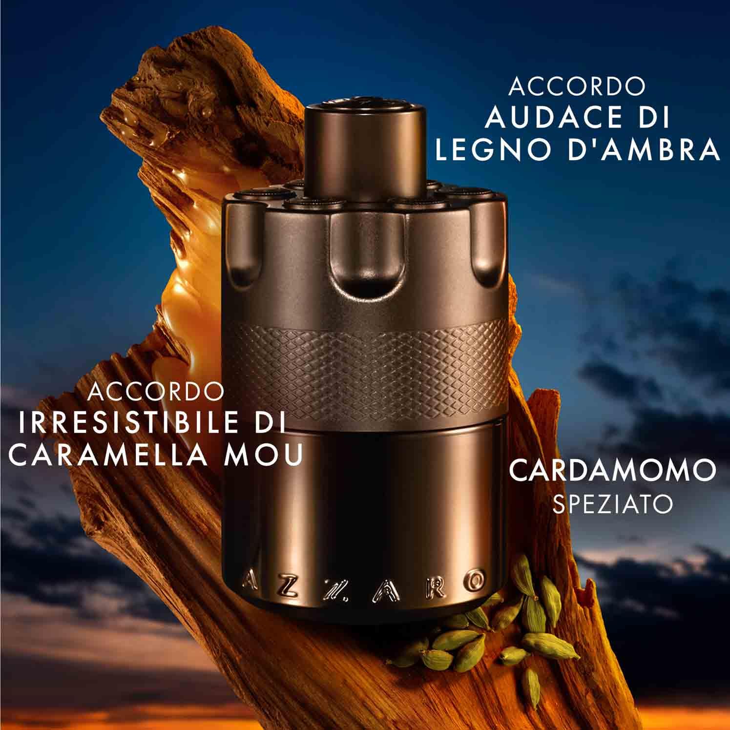 Azzaro The Most Wanted Intense Eau de Parfum Uomo Profumo Uomo Intenso e Sensuale Note Calde e Ambrate Caramello Legno d'Ambra Cardamomo Lunga Durata