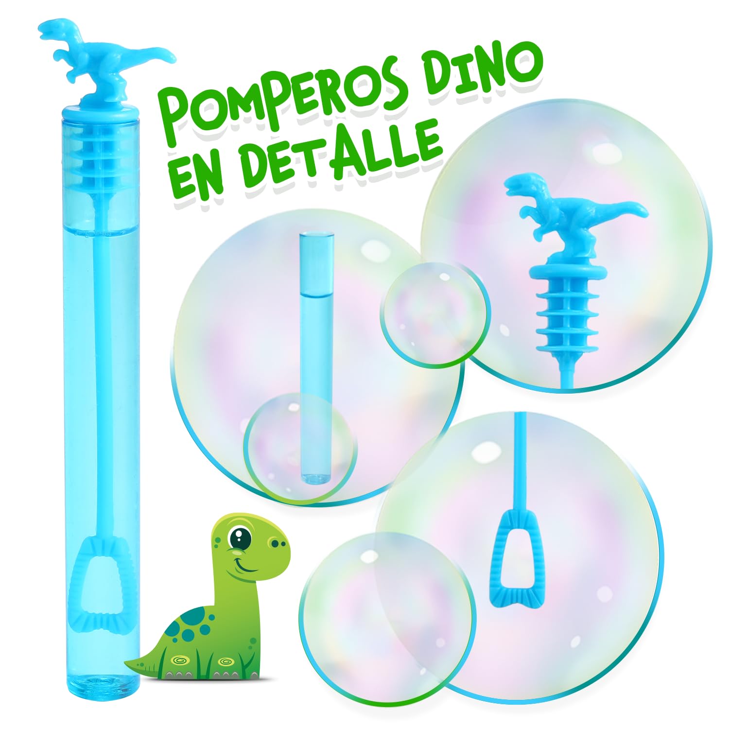 Magicat Dino - Juego de 20 pompas de jabón con diseño de Dinosaurio, en 6 Colores, para cumpleaños Infantiles, Bodas, Halloween, Mini Burbujas de Juguete como obsequio para niños — view 3