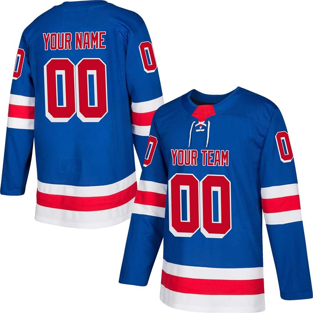 Custom Blue Hockey Jerseys for Men Women Youth Personalized Printed/Sewing Team Name Number S-5XL