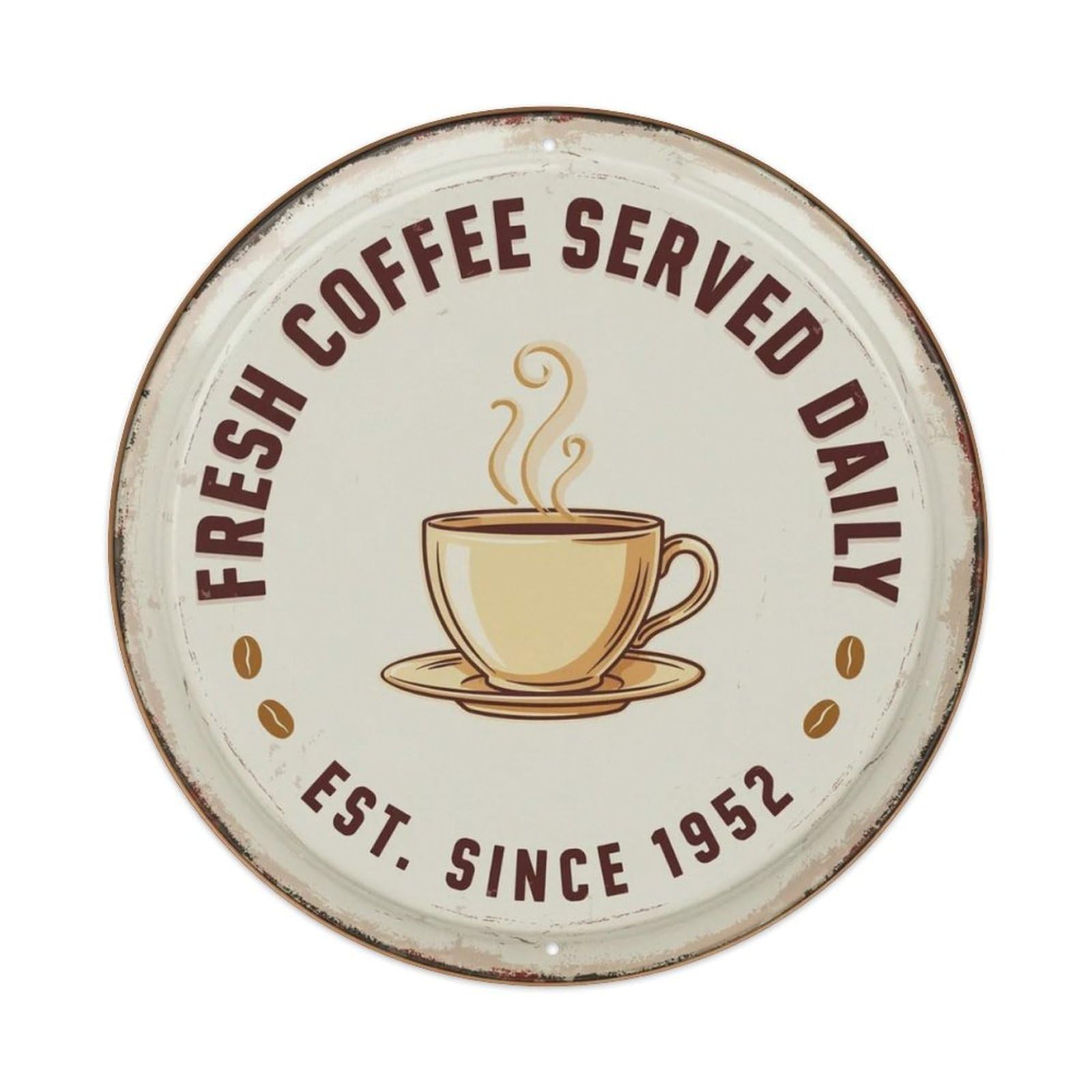 Vintage Fresh Coffee Round Metal Tin Sign Plaque