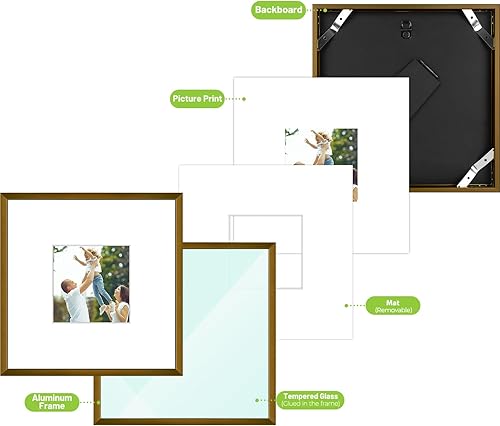 Miniatura 3 de Golden State Art - Marcos de fotos de metal de 8 x 8 con paspartú para fotos cuadradas de 4 x 4 - Juego de 4 marcos de fotos de aluminio de 8 x 8