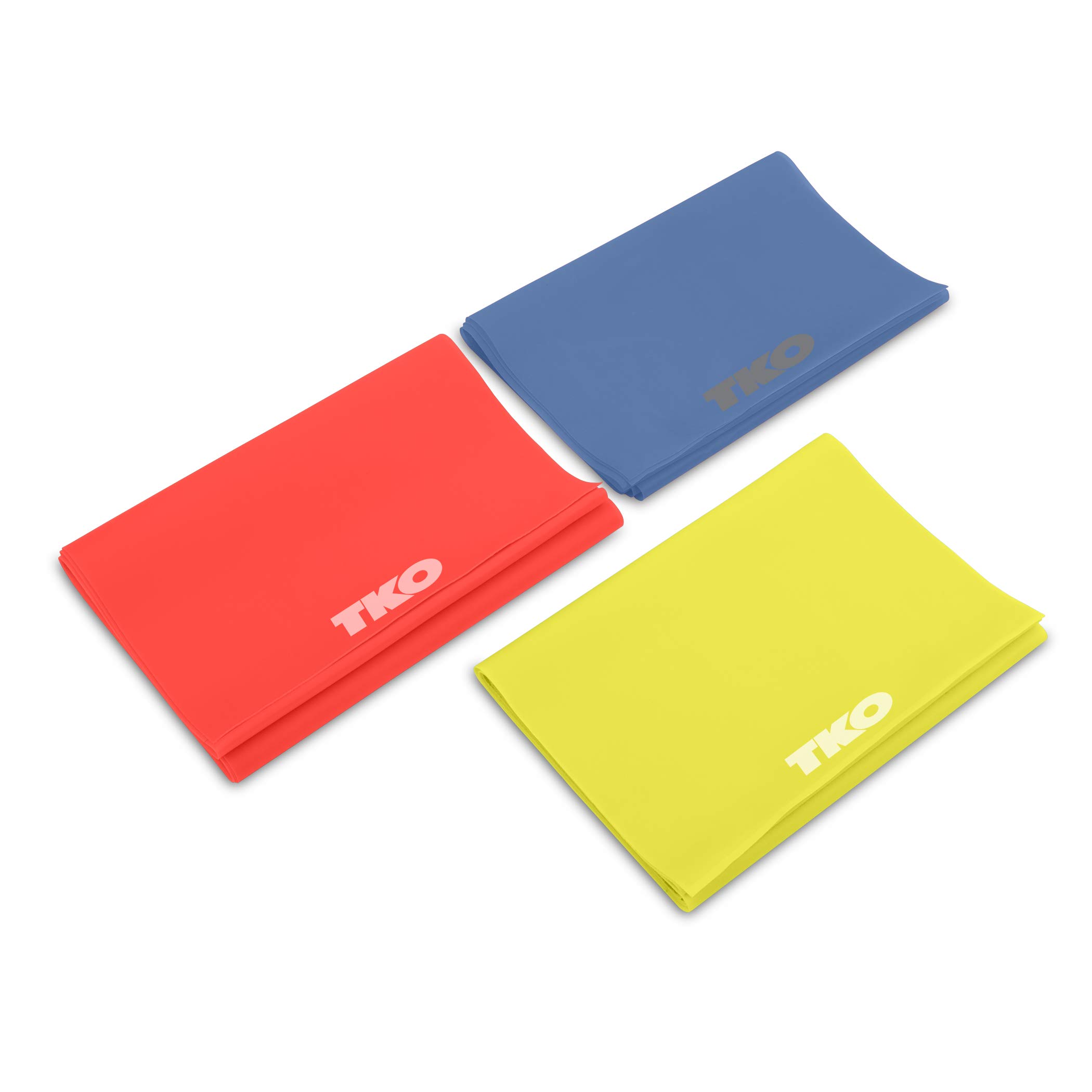 TKO Resistance Bands Set - 3 Pack - Flat Elastic Exercise Gear for Women, Men - Fitness, Workout, Light, Medium, Heavy Levels