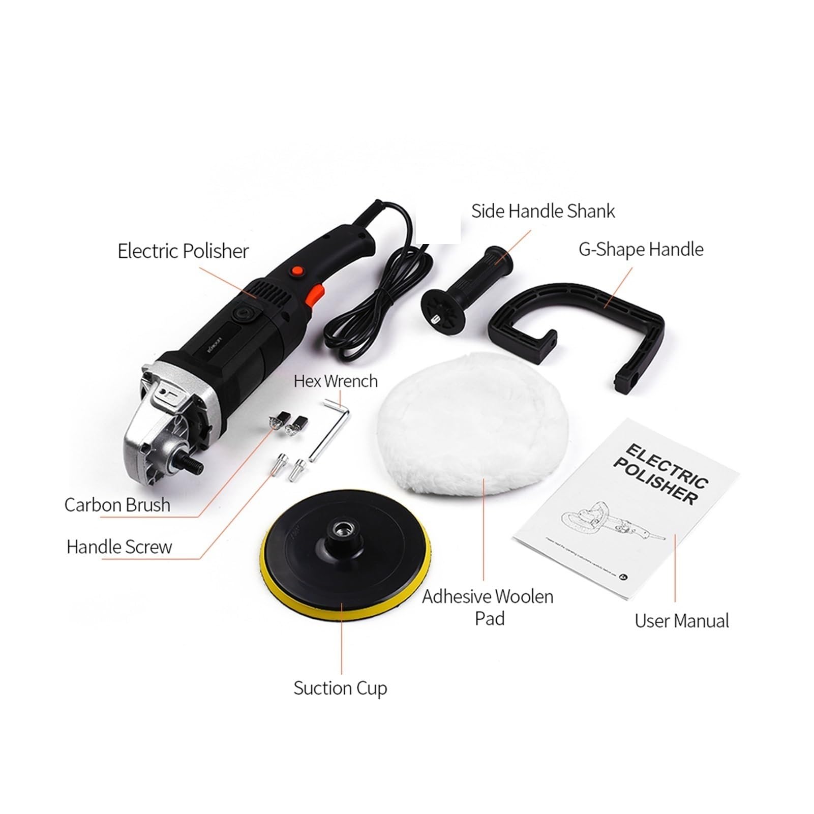 1400W Electric Car Waxing Pulhering Machine M14 Pulidor de 180 mm Cuidado la Pintura del automóvil Variable Velocidad mármol Tile Suelo(Nero)