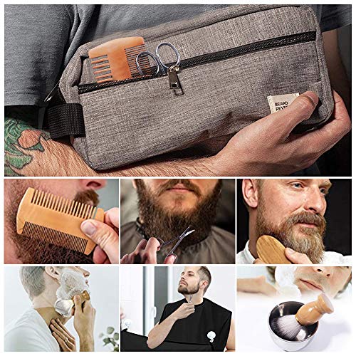XEWEA Beard Trimmer Care Kit for Men 9Pcs Mustache Growth Grooming&Trimming Upkeep Styling Tool with Bib Boar Bristle Brush Wood Comb Scissor Storage Bag Shaving Brush Bowl Set Gifts for Dad Boyfriend - Thumbnail 3