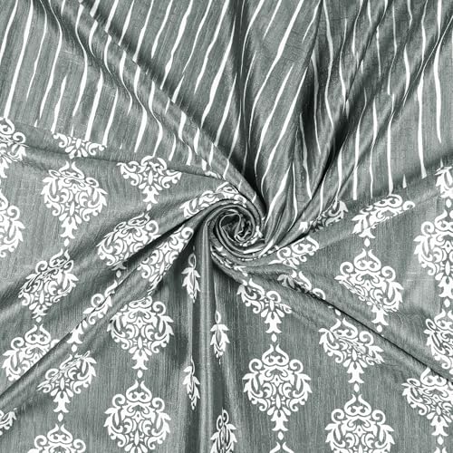Image of Door Curtains 7 Feet Pack of 2, Damask, Grey & White