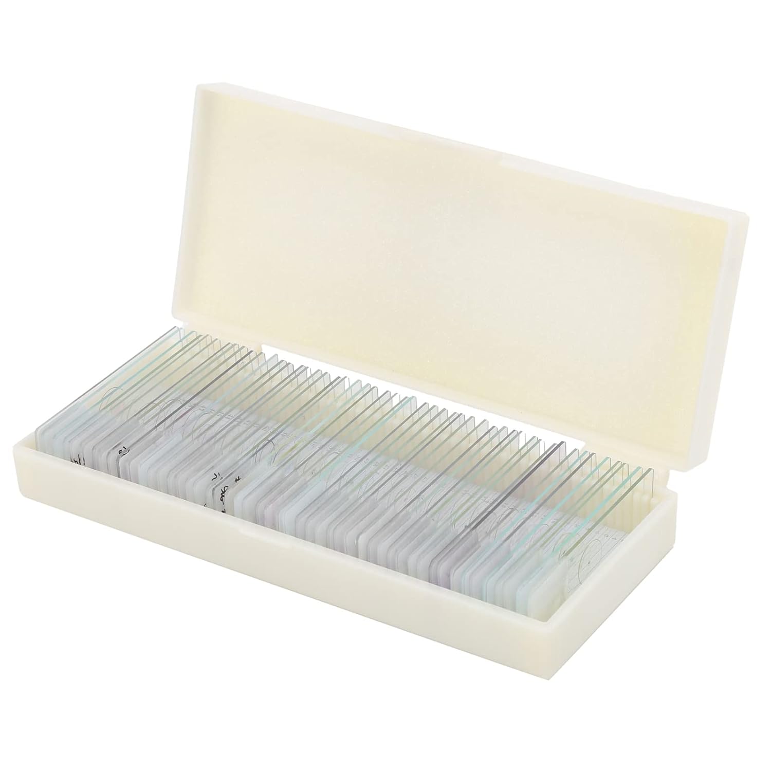 50Pcs Prepared Microscope Slides | Specimen Glass Slides for Biology Education/Laboratory Use | 50 Types Specimen Samples with Storage Box