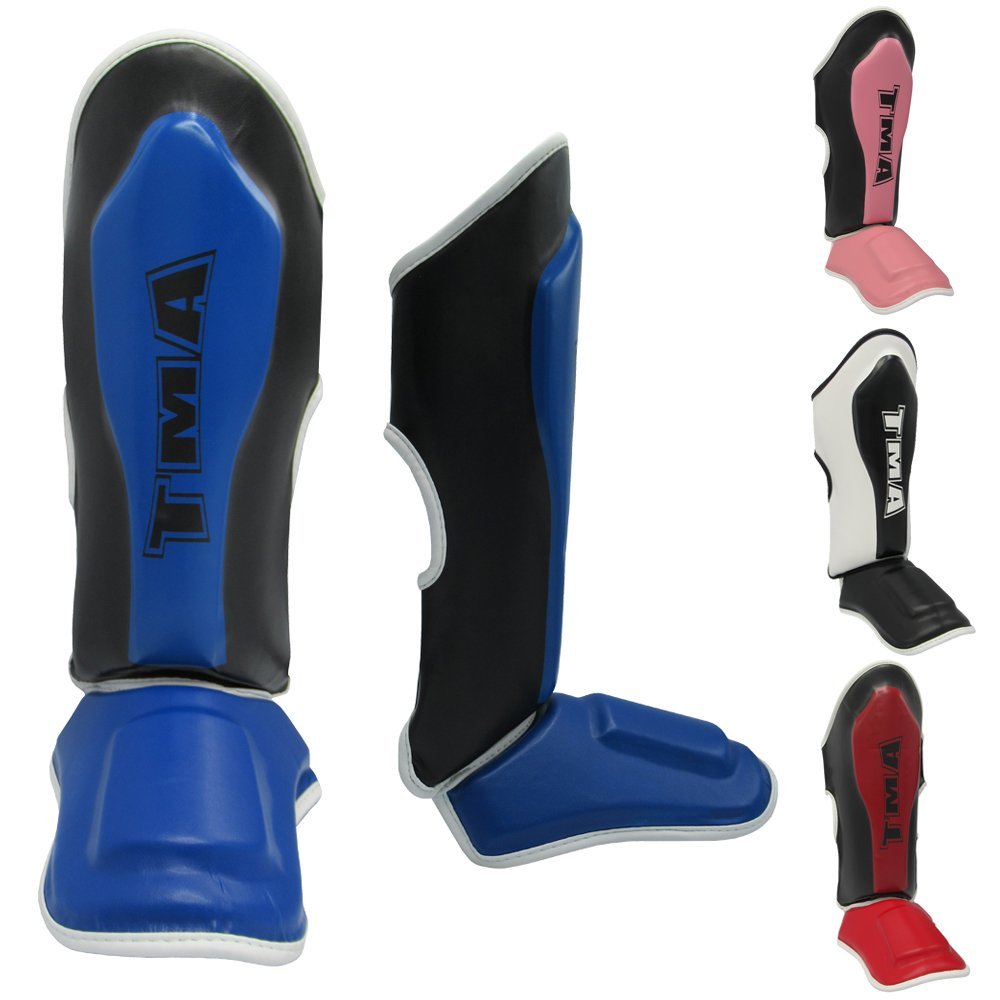TMA Kickboxing Shin Guards Muay Thai Shin Guards for Kids & Adults Kickboxing Shin Pad Protector Shin Guards Muay Thai Color (Black & Blue)