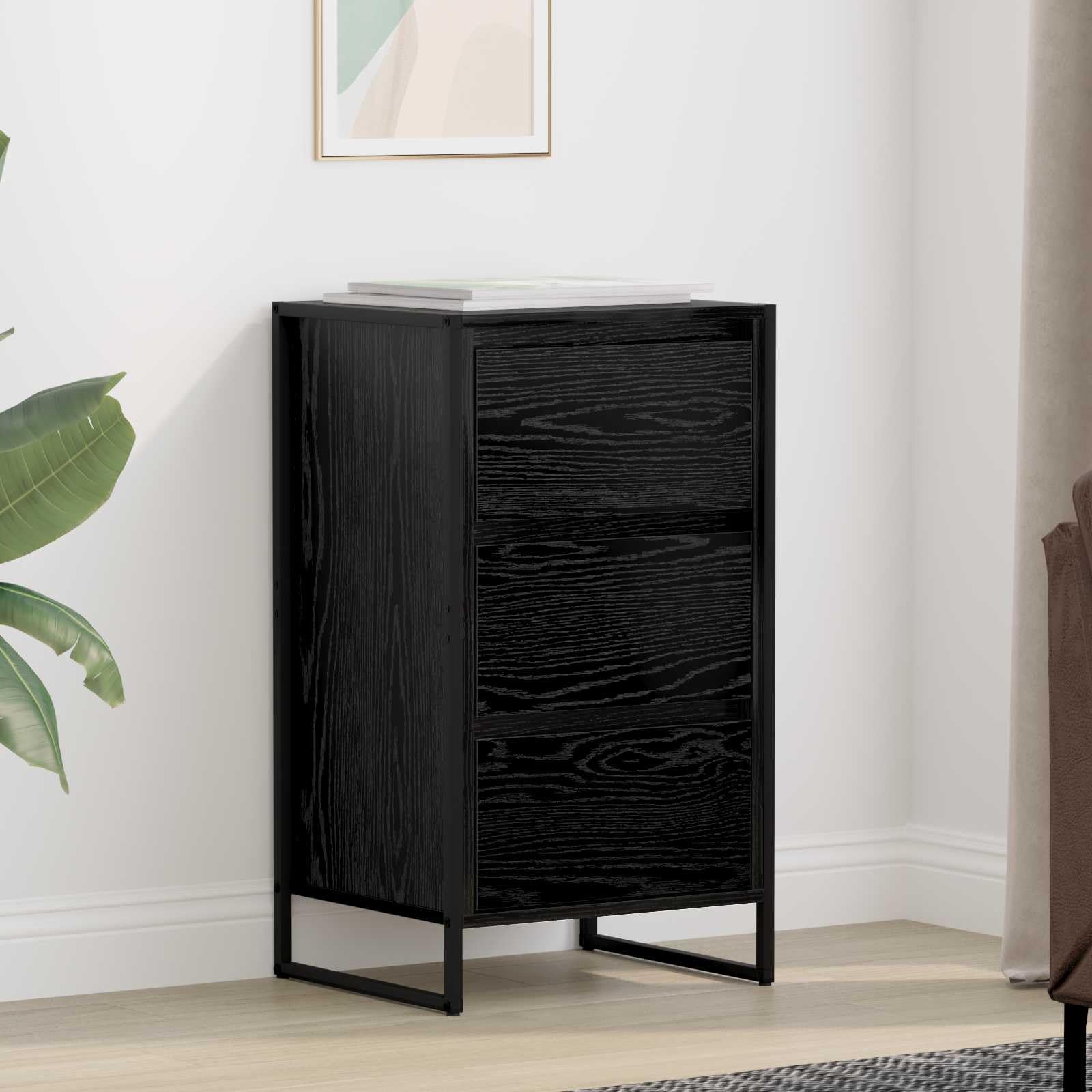 Aparador de madera de roble negro, 42 x 36 x 75,5 cm, con cajón, diseño industrial, armario para salón, pasillo, cocina