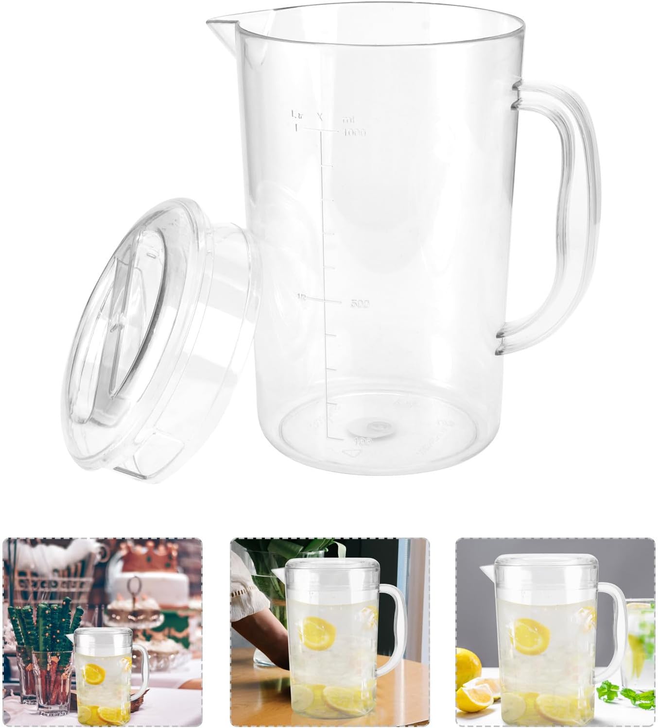 L PC Beverage Pitcher with Lid, Measuring, Shatter Resistant