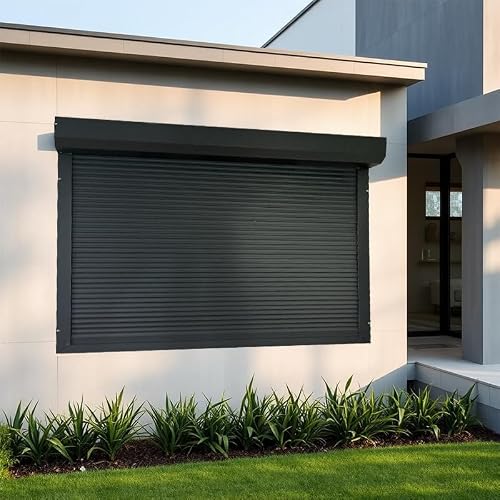 GISONTONE Grey Roll Down Hurricane Shutters Electric Roller Shade for Window Outside, Security in Storm (Form Insulation)