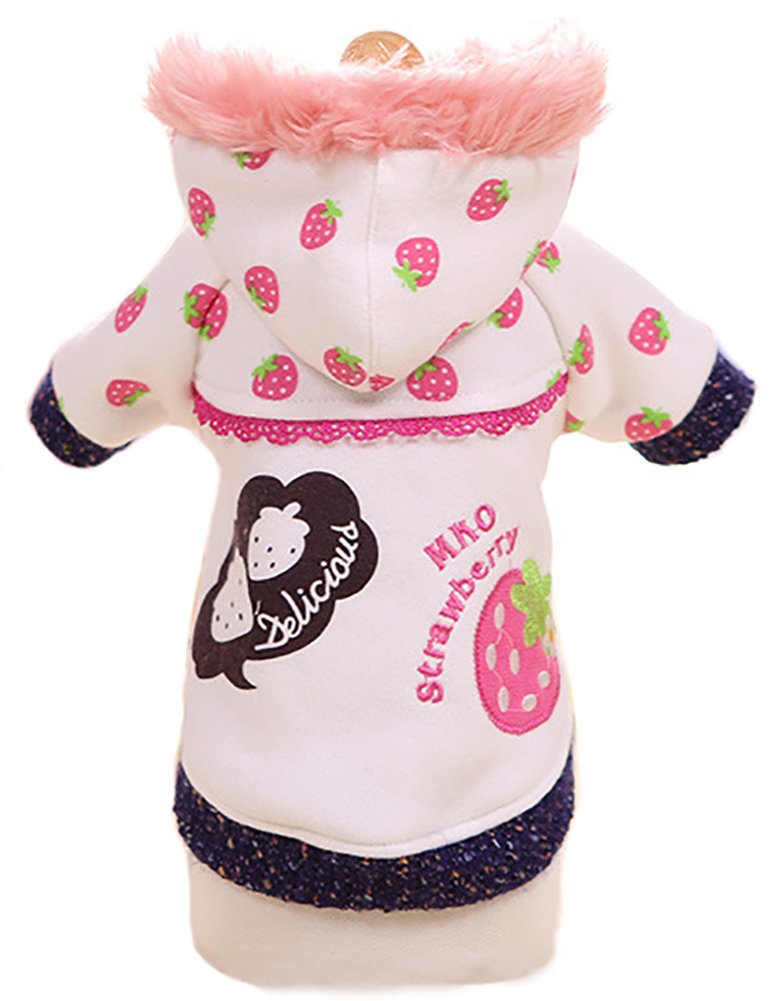 MaruPetSweety Warm Autumn/Winter Fleece Two-Legs Jumpsuit Strawberry Printed Press Custome Vest Apparel for for Teddy, Chihuahua, Shih Tzu, Yorkshire Terriers White M