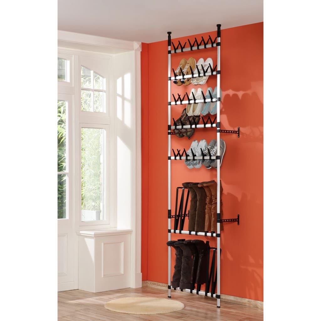 Teleskop Schuhregal mit Stangen Aluminium, Schuhständer Shoe Rack Schuhkommode Schuhschrank Verfügbar für Wohnzimmer Wohnung Hotel Wohnheim