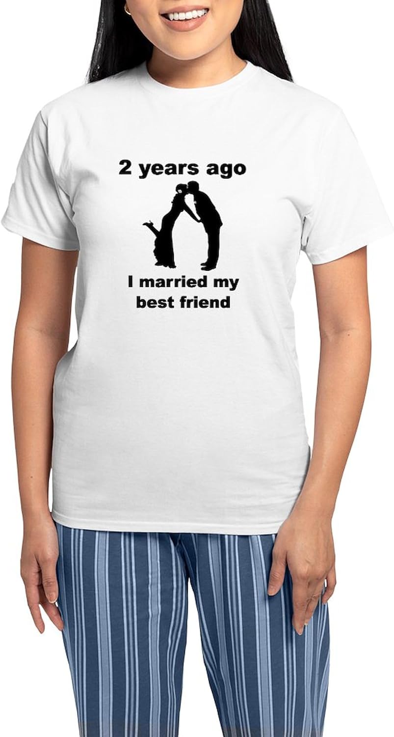 CafePress 2 Years Ago I Married My Best Friend Pajamas Women's Novelty Cotton Pajama Set, Comfortable PJ Sleepwear
