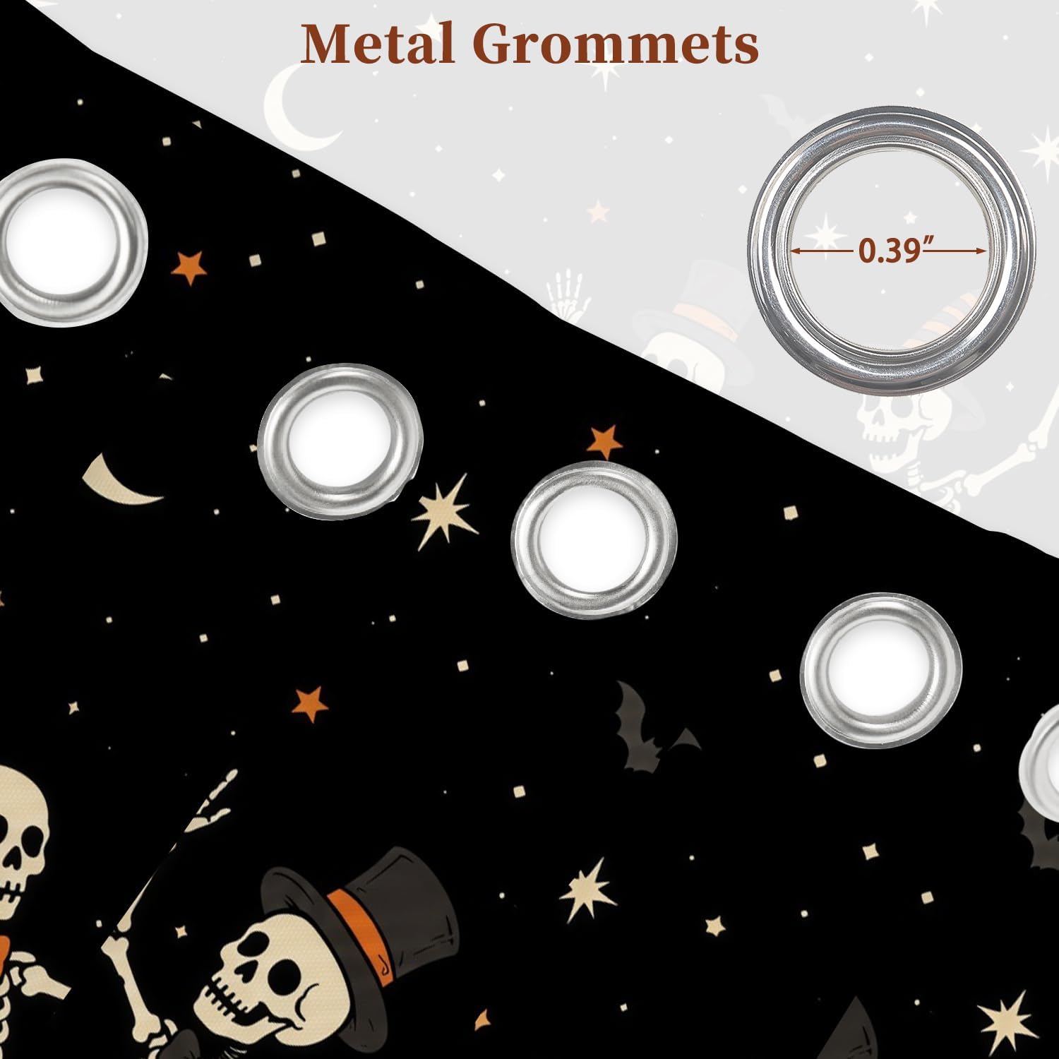 Halloween Shower Curtain, Funny Skeleton Pumpkin Goth Bathroom Decor, 71x74 image 5