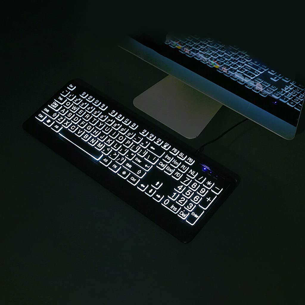 Tastiera retroilluminata USB Big Print Lettera con LED illuminato bianco 104 tasti standard a grandezza naturale USB