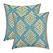 CaliTime Pack of 2 Soft Jacquard Throw Pillow Covers Cases Couch Sofa Home Decoration Vintage Damask Floral 18 X 18 inches Teal Gold