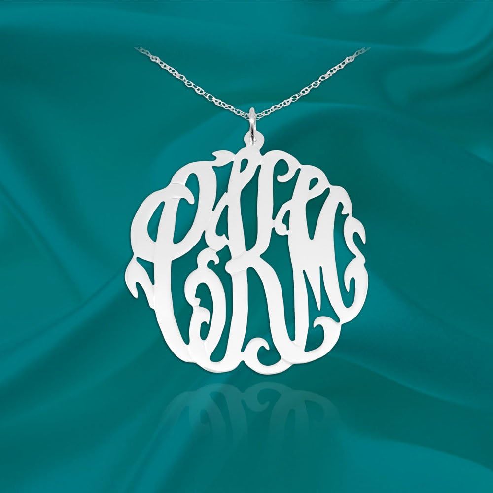 Monogram Necklace Silver - 1.25 inch Monogram Pendant - Personalized Monogram - Custom Monogram Necklace - Initial Necklace - Made in USA