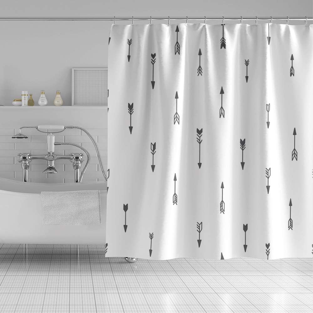 OERJU Grey Arrows Shower Curtain Casual Style Modern Concise Art Chic Tribal Style Home Bathroom Decor Bathtub White Shower Curtain Liner Set with Hooks 72x72inch Fabric Polyester Hotel Quality