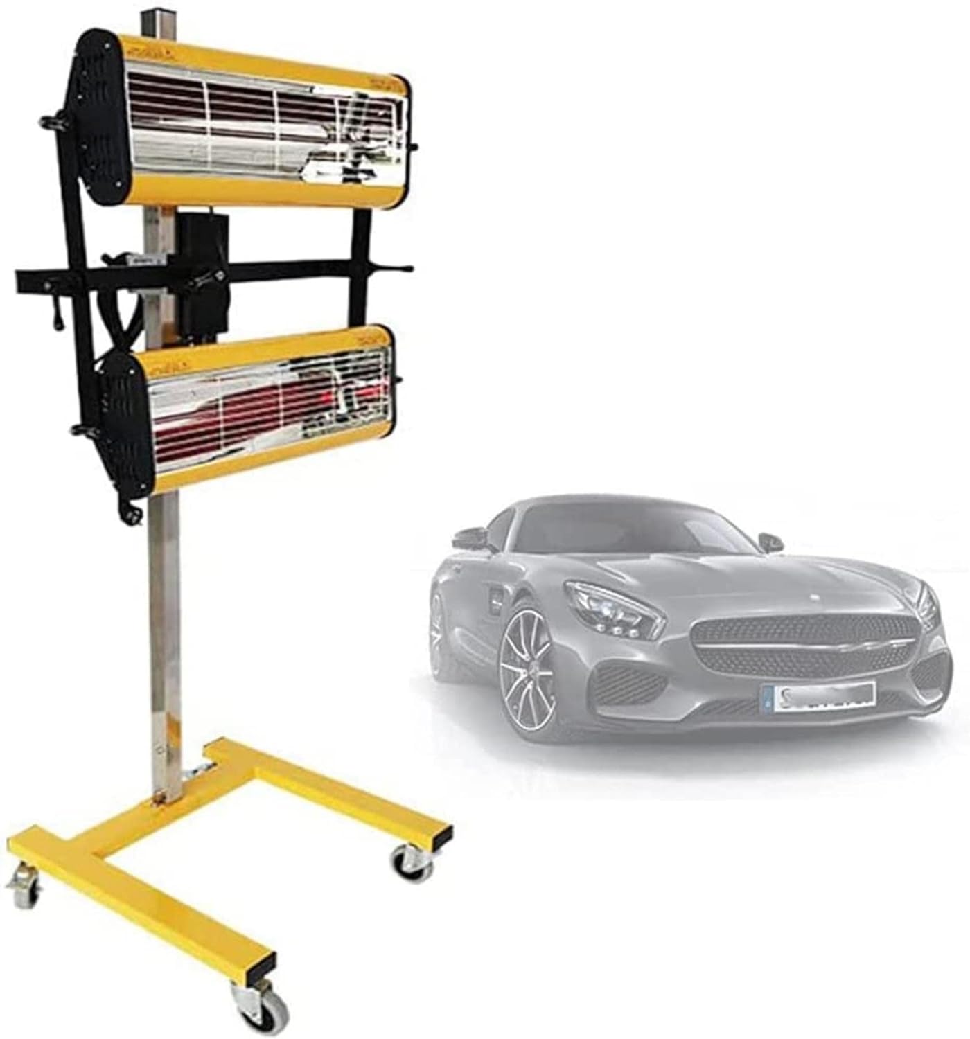 Infrared Paint Curing Lamp 2x1050W, 220V, 60Hz - Baking Dryer for Car Bodywork Repair with Bracket & Timer Switch, 2100W Power