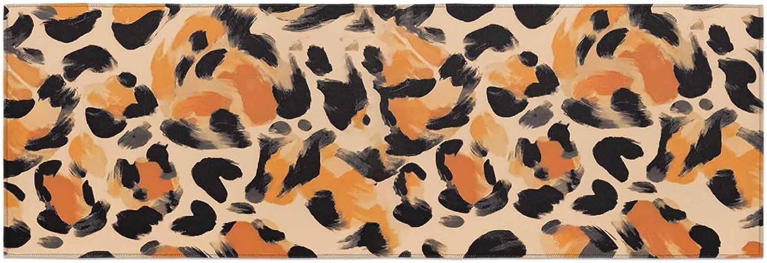 Teamery Kitchen Mats for Floor Watercolor Abstract Leopard Print Washable Non Slip Kitchen Rugs 1PCS, Wild Animal Skin Absorbent Standing Mats for Sink Bathroom Office Living Room 15.7x47.2in