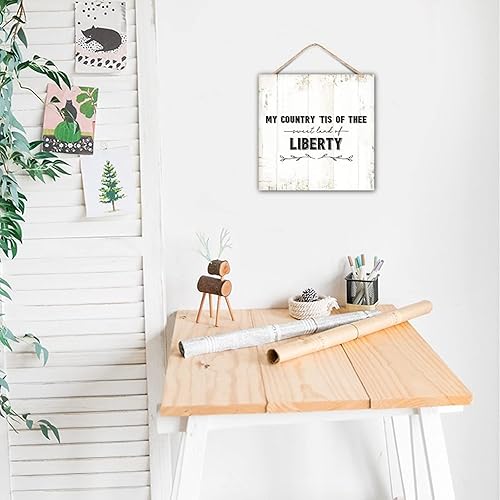 Miniatura 7 de Country 12x12in Wood Pallet Life Positive Quote Christian Saying My Country Tis of Thee Sweet Land of Liberty Scripture Verses Wall Hanging Wooden