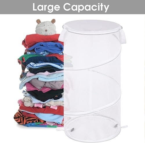 Miniatura 4 de BATTOO Paquete de 2 cestas plegables grandes para la ropa sucia con tapa, cesta plegable de malla desplegable con asas para lavandería, baño,