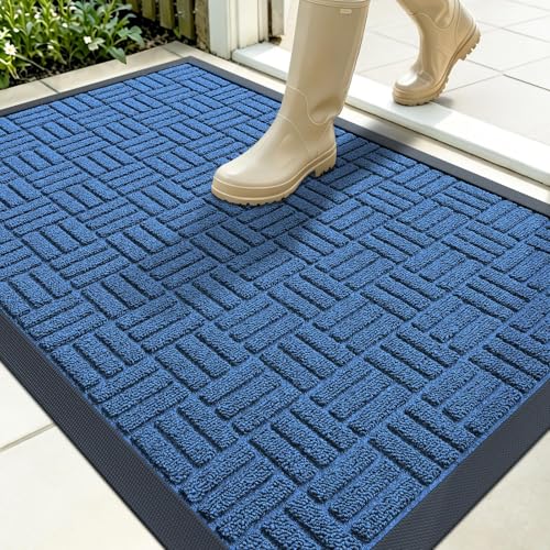 Image of OLANLY Front Door Mat Outside Entrance 35x23, Absorbent, Heavy Duty Sturdy Natural Rubber Doormat Indoor Outdoor, Non-Slip, Stain and Fade Resistant, Low Profile Floor Mat for Entryway, Ocean Blue