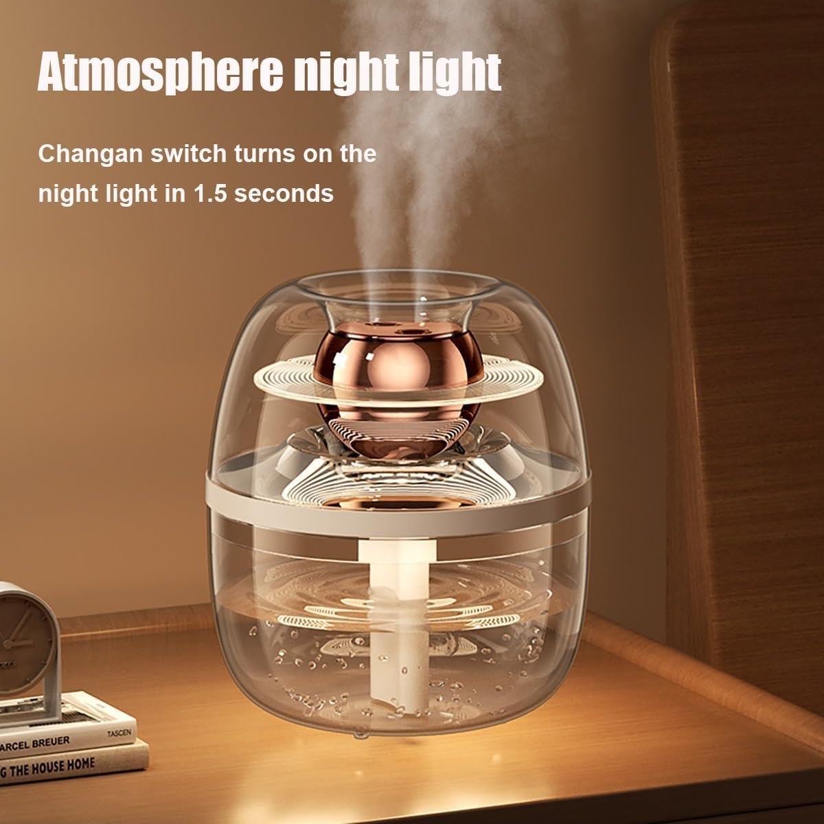 Dreamzy 3L Humidifier with ambient night light feature. The image shows the humidifier emitting a soft glow, indicating the night light is active.