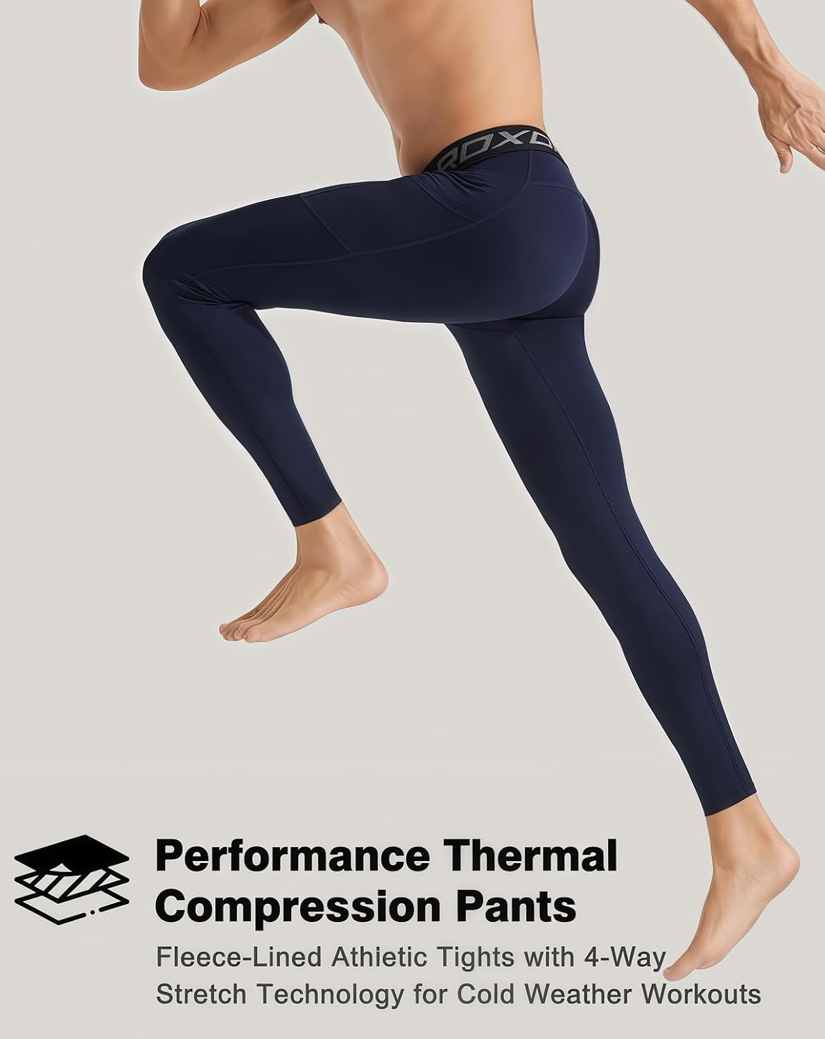 Men Thermal Compression Pants Fleece Lined Tights Athletic Heated Leggings Cold Weather Baselayer Winter Gear Pockets