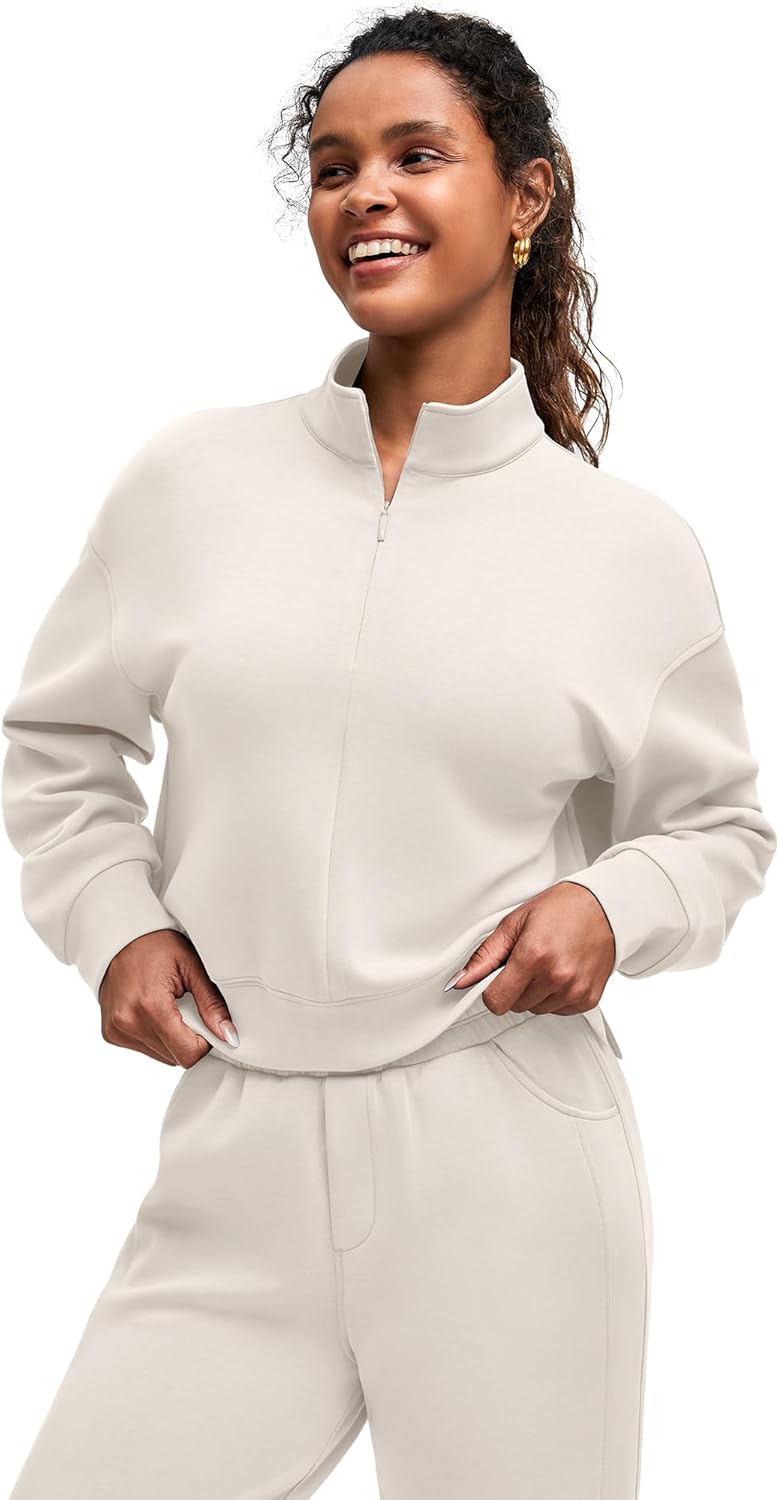G4Free Smoofit Modal Soft Women's Half-Zip Pullover Mock Neck Long Sleeve Sweatshirts with Side Slits