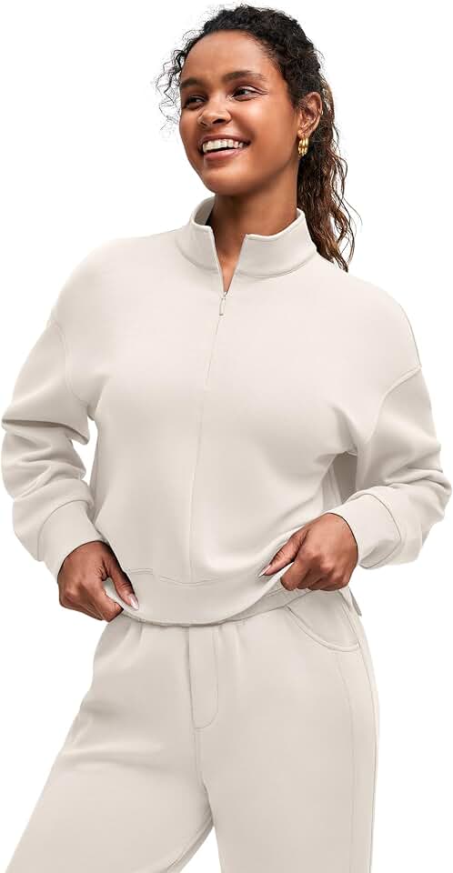 G4Free Smoofit Women's 1/2 Zip Mock Neck Long Sleeve Sweatshirts Side Slits product image