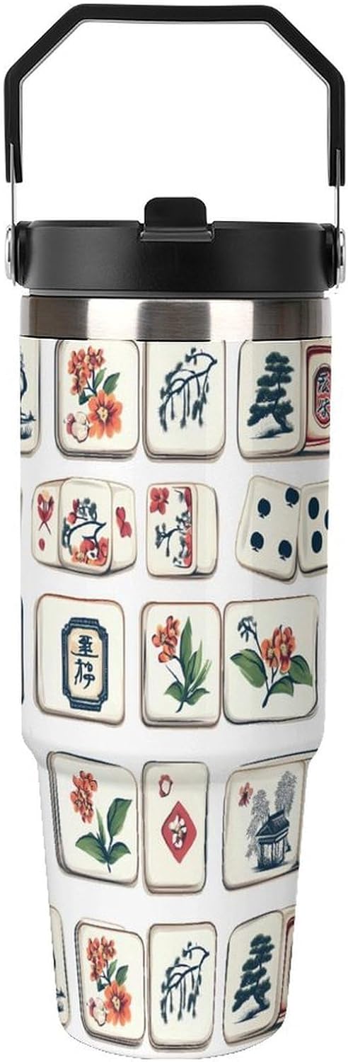 Chinese Mahjong 30 Oz Tumbler Insulated Cup Travel Coffee Mug Water Bottle Cute Car Cup