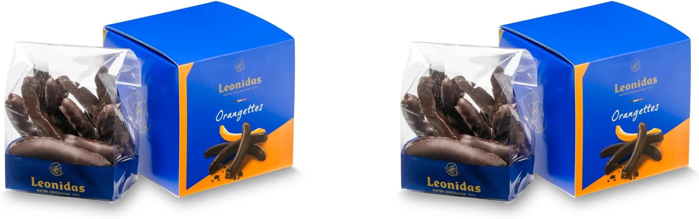 Leonidas Candied Chocolate Orange Peel (Set of 2 × 200 g Cube Boxes) – Belgian Dark Chocolate Orangettes | Candied Orange Strips Coated in Fine Dark Belgian Chocolate | Luxury Gift Set