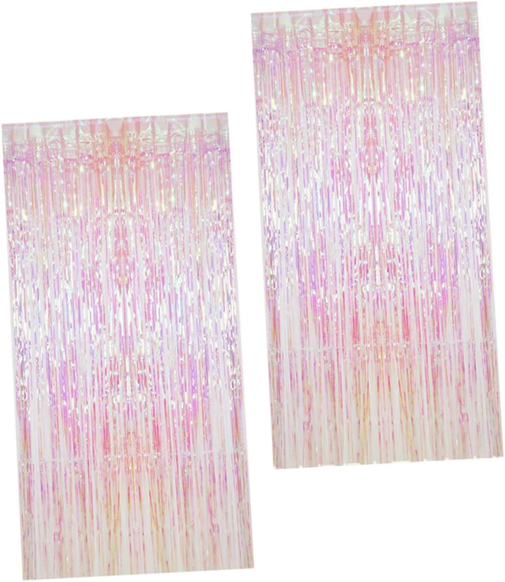 2 Sets Birthday Party Backdrop Curtain with Shiny Plastic Tinsel Fringe, Photo Prop and Background Decoration, Gorgeous Gloss Tassel Curtain for Birthday and Event Parties