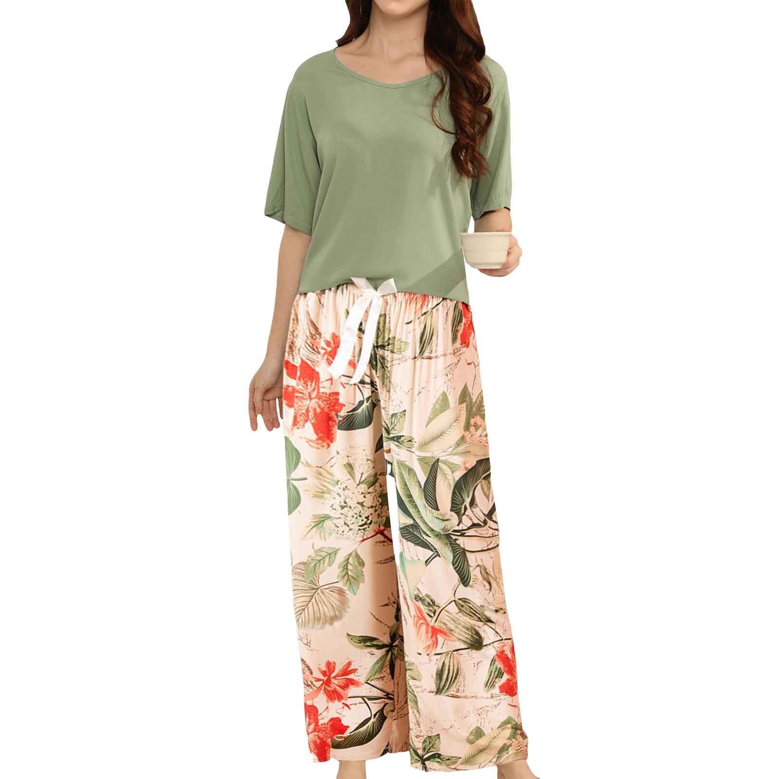 Pigiama a forma di pecora, set da due pezzi, maglietta e pantaloni larghi in seta, per donna in primavera, estate, kimono da donna, in seta corta