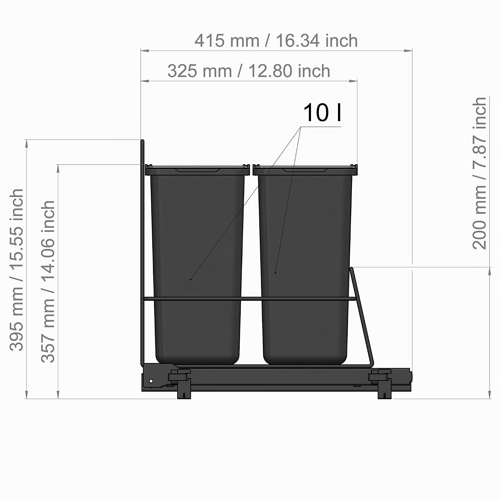 LM 62/2 Einbau Mülleimer ausziehbar mit 2x10L Abfalleimer Korbauszug Weiß 25,8x41,4x39,5 cm - Duo Mülltrennsystem für die Küche Unterschrank