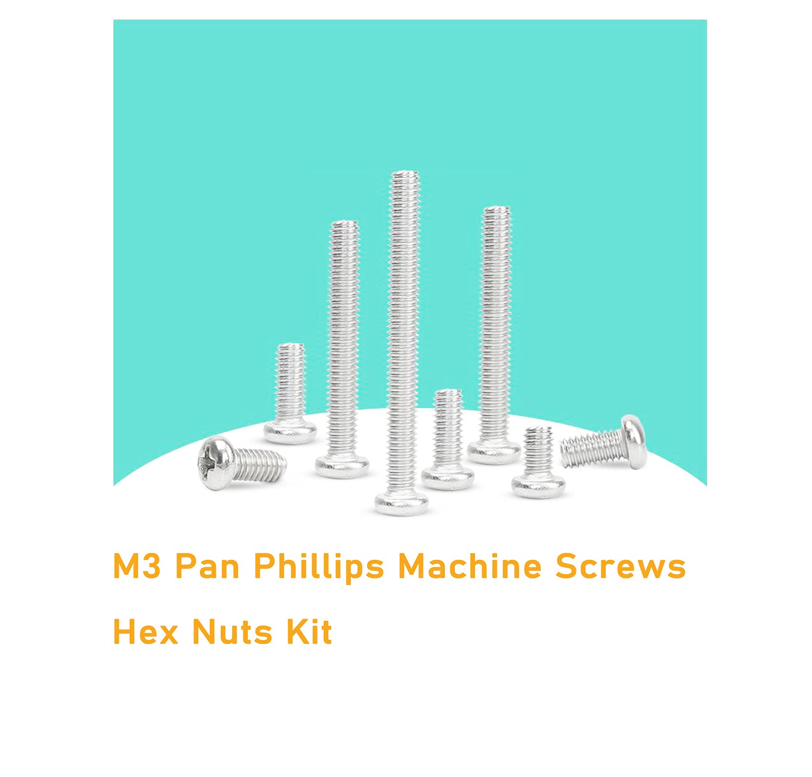 360-Piece M3 Stainless Steel Machine Screw & Hex Nut Assortment Kit – 304 Stainless Steel, Pan Head Phillips, 7 Lengths (4mm To 20mm), Perfect For Toys, RC Models, And 3D Printers
