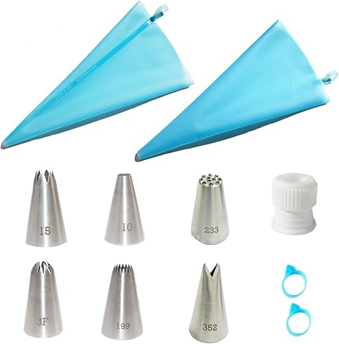 Juego de 11 bolsas de pastelería y puntas, kit de decoración de pasteles con 2 bolsas de glaseado reutilizables, 6 puntas diferentes de bolsas de