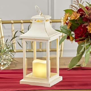 Kate Aspen LED Vintage Decorative Ivory Hampton-Rustic Home Shelf Decor Lantern, One Size