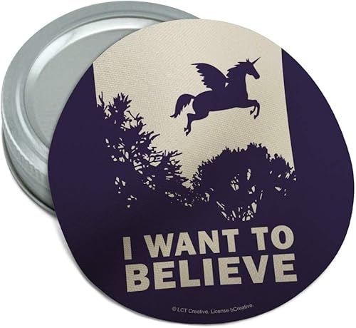 I Want to Believe Unicorn UFO Funny Humor - Abridor de tapa redondo de goma antideslizante