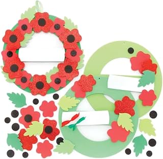 Baker Ross Poppy Wreath Kits - Pack of 3, Wreath Ring to Decorate and Display, Kids Remembrance and Armistice Day Crafts (FE781)