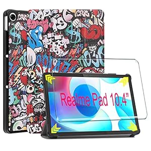 Tasch HYMY Hülle für Realme Pad + 1 Pcs Schutzfolie Glass für Realme Pad (10.4″) hülle – Flip Case Cover Schutzhülle Schutzfolie Realme Pad Glass-TY